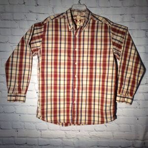 Red Camel Mens Shirt Size Lg Long Sleeve Button Up Brown Plaid Embroidered Logo